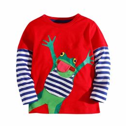 T shirts 3 12 Years Boy T shirts Long Sleeve Frog Applique Cartoon Selling Baby Striped Brand Fashion shirt Boys Tops Tees 230802