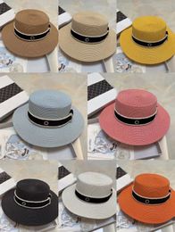 Top designer classic fashion pearl straw hat lady lace travel casual sunblock hat Flat straw braid temperament everything sun hat tide