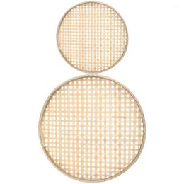 Mugs 2 Pcs Round Serving Tray Fruit Household Mesh Strainer Filter Multi-function Bamboo Basket Weaving Reusable Plate