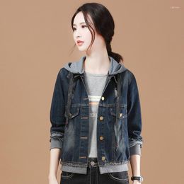 Women's Jackets 2023 Denim Jacket Hooded Vintage Jeans Women Korean Embroidery Casual Coat Veste Jean Femme D883C KJ2568