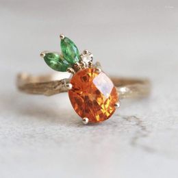 Cluster Rings 2023 Creative Pineapple Shape Women's Jewellery Inlaid Rhinestones Zircon Ring For Girl Fashion Women