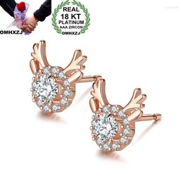 Stud Earrings OMHXZJ Wholesale European Fashion Woman Girl Party Wedding Gift Elk Head White Zircon 18KT Rose Gold EA221