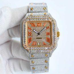 Wristwatches UOO3 diamond men watch automatic movement Yellow gold 2tone diamonds case 39.8x13.5mm Baguette ston bezel Multi-Colo face