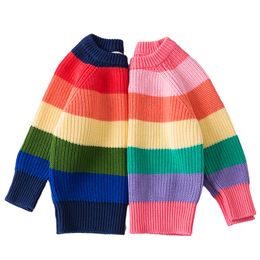 Pullover Kids Baby Girls Boys Sweter Zima Zima Rainbow Stripes Toddler Dzieci Knit 230801