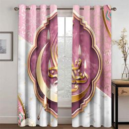 Curtain National Luxury Ramadan Festival Pink Gold Moon 2 Panle Thin Curtains For Living Room Bedroom Window Drape Decor