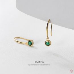 Stud KAMIRA 925 Sterling Silver Classic Luxury Green Zircon Pendant Drop Earrings for Women Statement 18k Gold Exquisite Jewellery 230801