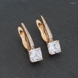 Dangle Earrings Trendy Drop 2023 Gold Color Square Natural Zircon Wedding Micro-wax Inlay Luxury Quality Fashion Jewelry