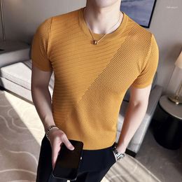 Men's T Shirts Hollow Out Tee Tops Short Sleeve For Men Clothing 2023 O-Neck Casual Slim Fit Breathable Tees Homme Streetwear