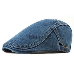 Stingy Brim Hats Spring Summer Solid Colour Newsboy Caps Men Washed Denim Cotton Flat Peaked Cap Women Painter Beret Hats 13 J230802