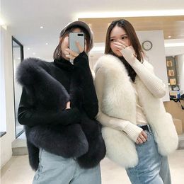 Women's Fur 2023 Womens Winter Sleeveless Slim Vest Jackets Coat Fashion Faux Women Ladies Outerwear Waistcoat Black Grey Plus Size V177
