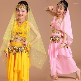 Stage Wear Children Belly Dance Costumes Suit For Girls India Dancing Performance Kid 5 Pieces Set 6 Colours