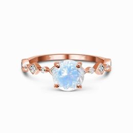 Hot sale of S925 sterling silver round moonstone micro-encrusted diamond rose gold ring Women's fashion versatile jewelry