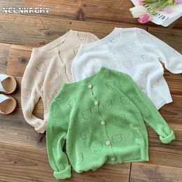 Pullover Simple Fashion Kid Air Conditioned Cardigan Solid Color Knitted Tops Hollow Out Bear Sweater Coat Children Baby Boys Girls 0 6Y 230802