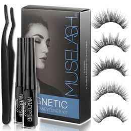 False Eyelashes MUSELASH 5 Pairs Magnetic 2 Liquid Eyeliner Handmade Reusable 3D Natural Mink Drop 230801