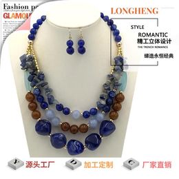 Chains Multi-layer Necklace Earrings Set With Colourful Beaded Stone Jewellery