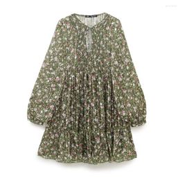 Casual Dresses High-quality Latest Styles Spring And Summer Fashion Foral Print Dress Long-sleeved Girl Sweet Mini