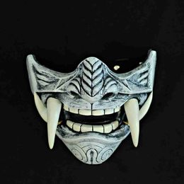 Party Masks Adult Unisex Latex Japanese Prajna Hannya Noh Kabuki Demon Samurai Half Face Mask Halloween x0802