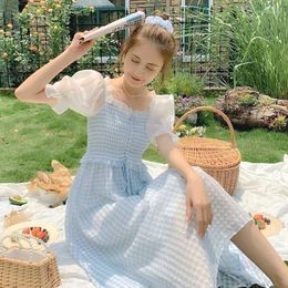 Party Dresses Vintage Retro Fairy Dress Women Puff Sleeve Chiffon Plaid Summer Patchwork Designer French Style Elegant Korean 2023