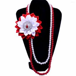 Choker College Community Gifts Silk Ribbon Corsage Flower Shoulder Red Fortitude Lady Detal Greek Pearl Necklace Jewellery