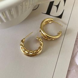 Stud Earrings 18K Gold Authentic 925 Sterling Silver Ear Piercing Double Rows Twist Rope Braid &Smooth Jewellery C-C920