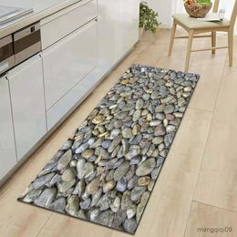 Carpets 3D Pebble Stone Printed Kitchen Mat Hallway Bedroom Living Room Decor Carpet Soft Non-slip Long Strip Entrance Doormat Area Rug R230802