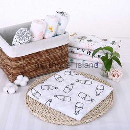 Blankets Swaddling High Quality Cotton Baby Muslin Blanket Black-and-White Printed Baby Swaddle Soft and Comfortable For Newborn x0802