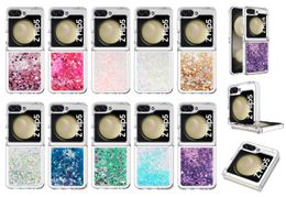 ZFlip5 Quicksand Hard PC TPU Shockproof Cases For Samsung Galaxy Z Flip 5 4 3 ZFlip4 Flip3 Flip5 Folding Glitter Heart Love Bling Liquid Floating Phone Back Cover Skin