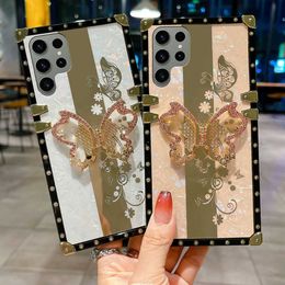 Cell Phone Cases Mirror Bling Butterfly Holder Shell Square Plating Phone Case For Samsung Galaxy S23 S8 S9 S10 S20 S21 S22 Note 9 10 20 Cover L230731