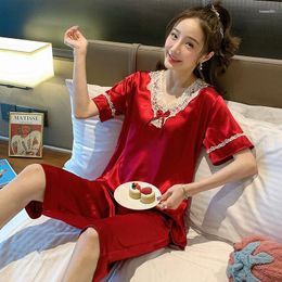 Women's Sleepwear Pajamas Summer Lace Short Sleeve And Shorts Two-piece Set Fashion Sexy Ladies Thin Loose Casual Home Clothes