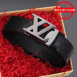 Suspenders Checker Mens Whole Head Layer Cow Leather Cutting Automatic Buckle Youth Casual Pants Belt Man No Interlayer