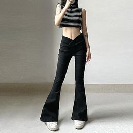 Women's Jeans Style Fashion V-shaped Waist Design Low-rise Skinny Denim Micro-flared Pants Girl Street Slim Slacks