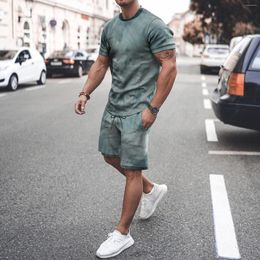 Men's Tracksuits Solid Tracksuit Sets Summer Short Sleeve T-Shirt Shorts 2 Piece Set Sports Suit Gyms Fitness Fashion Sportswear Male