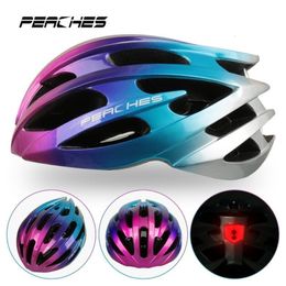 Cycling Helmets PEACHES Bicycle Helmet LED Lights Ultralight Motorcycle Bike Camera Holder Outdoor Sport Riding Equipment 230801