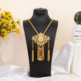 Pendant Necklaces Fatima Store Algerian Women's Tassel Necklace Woman Bride Crystal Thick Chain Sweater Caftan Gold Color Jewel