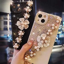 Cell Phone Cases 3D Diamond Bling Pearl Flower Phone Case For Samsung Galaxy S22 S21 S20 Plus + Ultra FE S10 Lite Note 8 9 10 20 Pro Soft Cover L230731