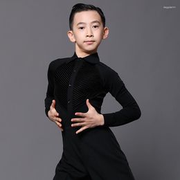 Stage Wear BoysLatin Dance Costumes Romper Shirt Gym Bodysuit Modern Latin Ballroom Performance Dancewear Kids