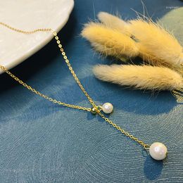 Chains 925 Silver Shell Bead Y-shaped Necklace Adjustment Light Luxury Senior Sense Simple Literary Style Pearl Choker