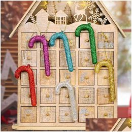 Decorative Objects Figurines 6 Pcs/Set Christmas Tree Cane Ornaments Year 6-Color Decoration Pendant Set Home Decorations Gift Dro Dhc8M