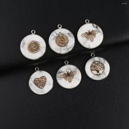 Pendant Necklaces 5pcs/lot Exquisite Natural White Turquoise Round Shape Stone Charm For Women DIY Jewelry Necklace Accessory