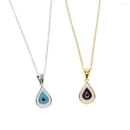 Chains Sterling Silver Colour Necklace Women Fashion Collier Cute Tiny Blue Enamel Drop Eye Pendant For Girls Lady Gifts