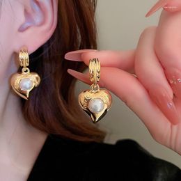 Dangle Earrings Irregular Love Heart Pearl C Shaped Drop For Women Elegant Charm Aesthetics Luxury Fashion Jewelry