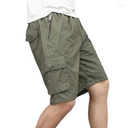 Men's Shorts 2023 Summer Multi Pocket Military Cargo Male Cotton Green Mens Casual Tactical Solid Colour T95