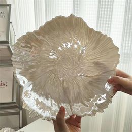 Plates Flower Shape Glass Plate Home Retro Candy Storage Platter Simple Pearl White Fruit Tray Kitchen Tableware Disc Dishes