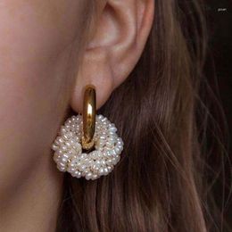 Hoop Earrings Knitted Wrap Pearl 18K Gold Plated Hand Made For Fashion Women Vintage Jewellery