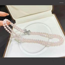 Choker Hand Knotted Simple Noble 2 Rows 6-7mm 43-45cm White Freshwater Pearl Micro Inlay Zircon Accessories Necklace Neck Chain
