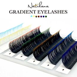 False Eyelashes NATUHANA C D Ombre Colour Eyelash Extension Individual Faux Mink Eyelashes Colourful False Rainbow Gradient Coloured Lashes Makeup x0802