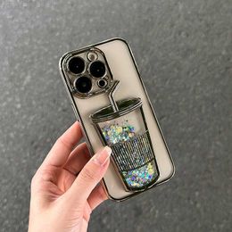 Cell Phone Cases Luxury plating Bubble tea glitter quicksand case for iphone 11 12 14 13 pro 14pro max Camera lens film Clear protective cover L230731