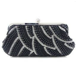 Evening Bags Elegant Pearl Beaded Women Bag 2023 Wedding Party Handbag Ladies Clutches 2 Colors With Diamond