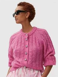 Women's Sweaters 2023 Lantern Sleeve Cable Button Wool Knit Cardigan Loose Sweater Jacket