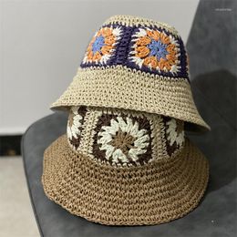 Wide Brim Hats INS Handmade Flower Fisherman Cap Summer Sunshade Sun Hat Folding Bucket Beach Grass Female